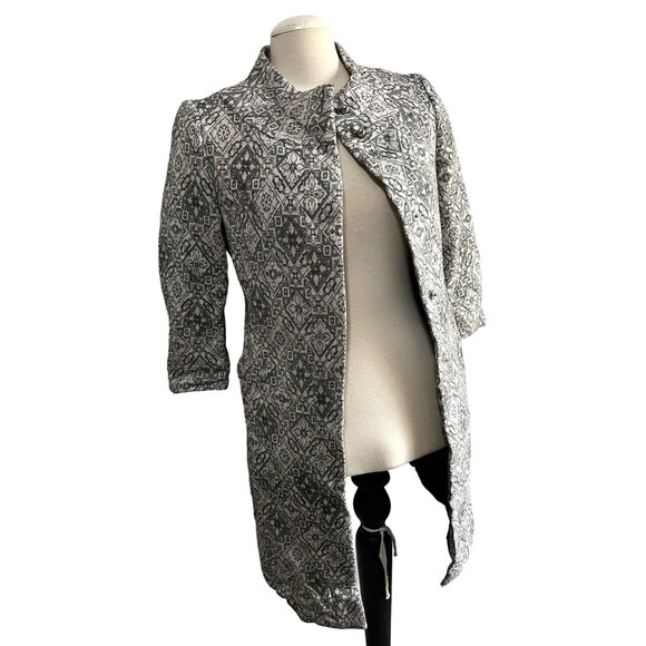 Zara Basic Silver Wool Blend 3/4 Long Blazer Sz Medium Womens Bow Back - Picture 5 of 13